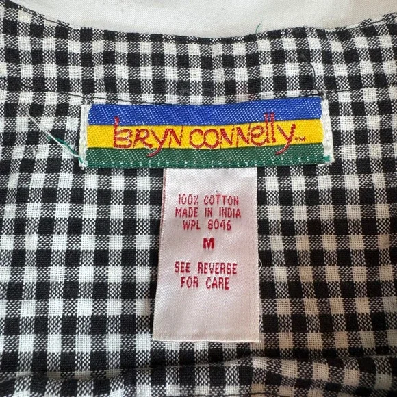 Vintage Bryn Connelly Gingham Embroidered Cotton Midi Dress M Cottagecore Boho - Picture 3 of 7